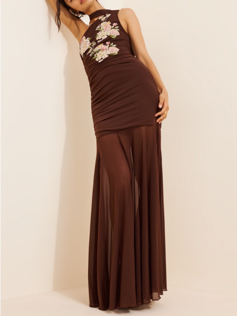 Free People Saemdi Alba One Shoulder Mesh Maxi Dress M